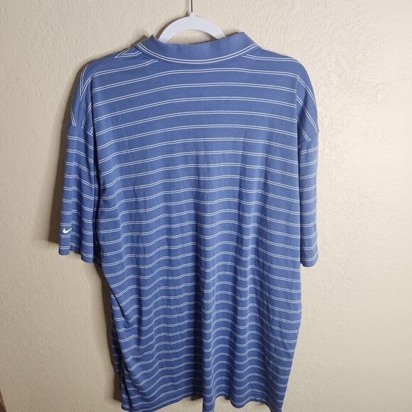 Nike Golf Polo Shirt Men's XXL Blue Striped Dri-Fit Cotton Short Sleeve Collared - Picture 2 of 8